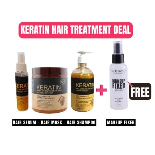 (new Deal) 4 In 1 – Keratin Hair Mask| Keratin Shampoo| Keratin Hair Serum Free Makeup Fixer